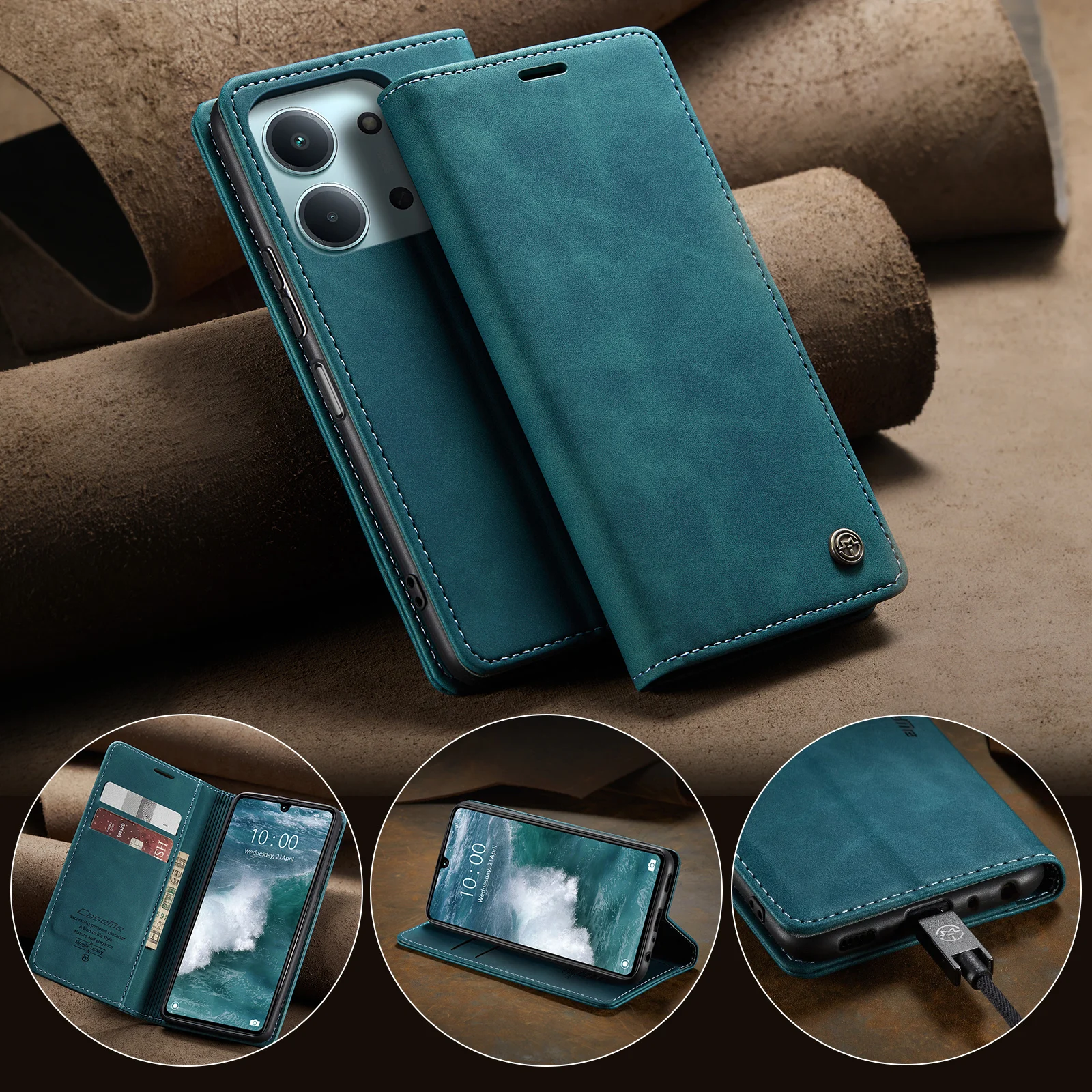 

Caseme-013 For Redmi 15C 4G/5G , Book Style Flip PU Leather Wallet Case Card Slot Pocket Pouch Bag Stand Phone Full Cover Skin