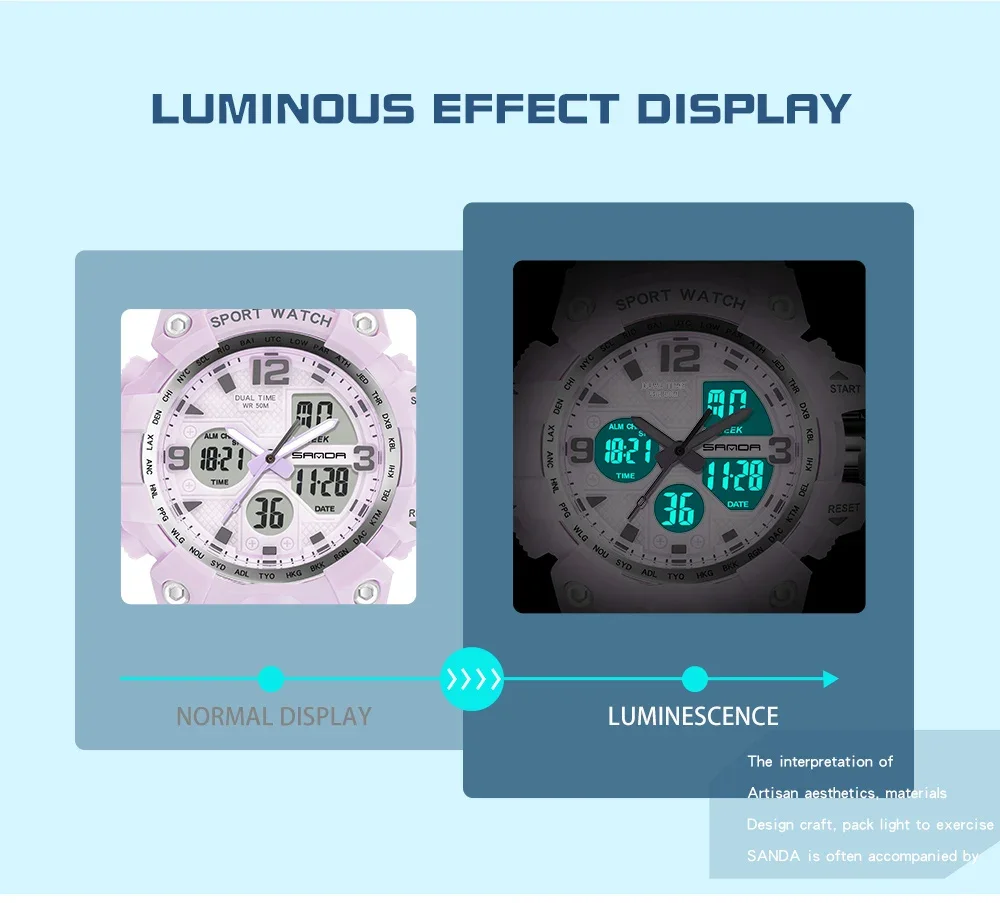 Sanda 942 심플하고 패셔너블한 스포츠 글로우 방수 학생 시계, 한국 에디션, 트렌디한 신상