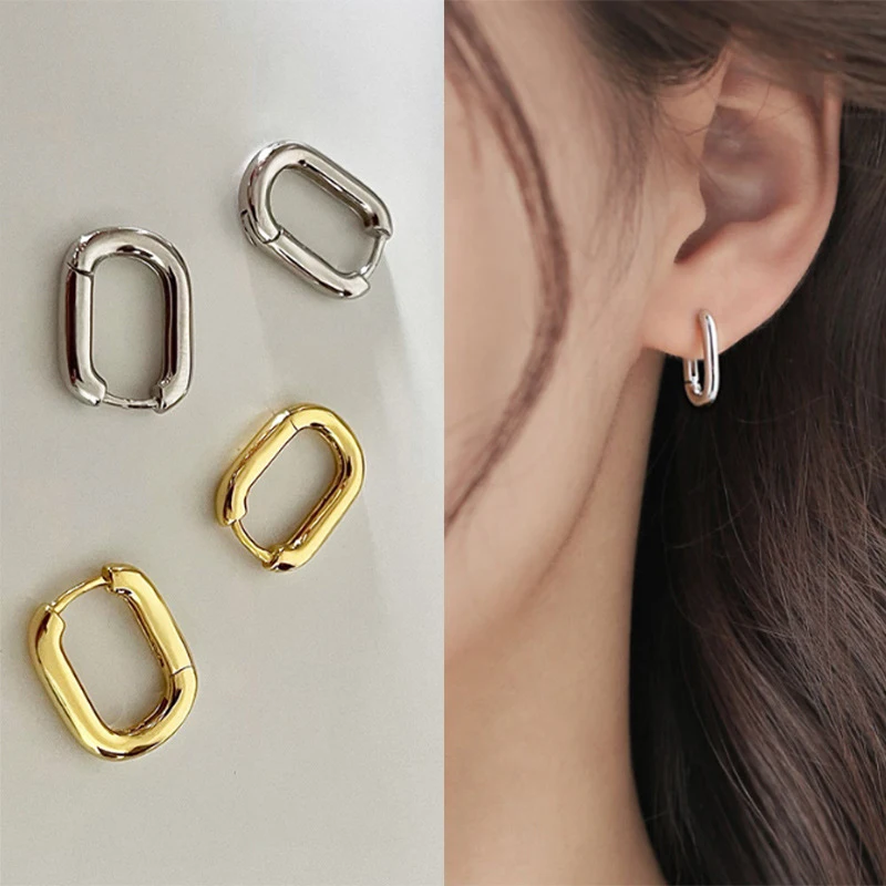 Fashion Gold Color Geometric U-Shape Hoop Earrings For Women Men Punk Hip-Hop Metal Round Circle Party Jewelry