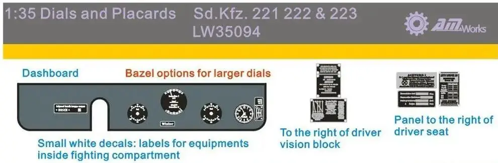 1/35 Scale Vehicle Dials & Placards Sd.Kfz. 221-222 & 223 (PE+Decal) LW35094 Modeling Upgrade Kits