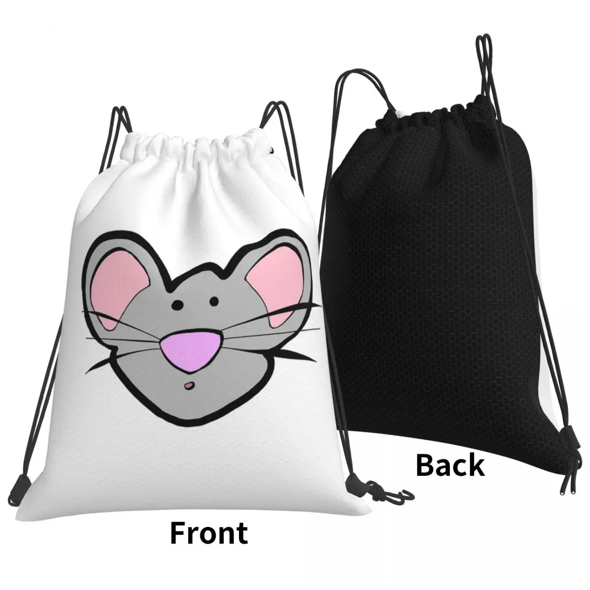 Squeak Cute Grey Mouse Backpacks Casual Drawstring Bundle Pocket Sundries Bag Book Bags for Man Woman School