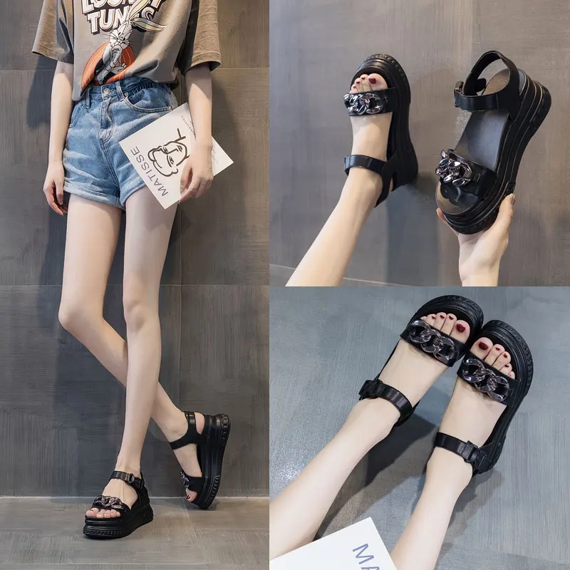 AIYUQI Sandals Women High-heel Platform 2024 New Genuine Leather Women Summer Sandals Fashion Version Chain Roman Sandals Women