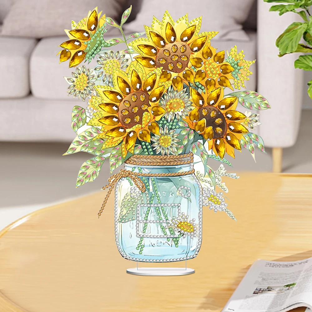 HOMFUN DIY 특별한 모양 드릴 다이아몬드 페인팅 책상 장식, 크리스탈 꽃병 꽃 자수, 라인석 홈 탁상 장식 선물