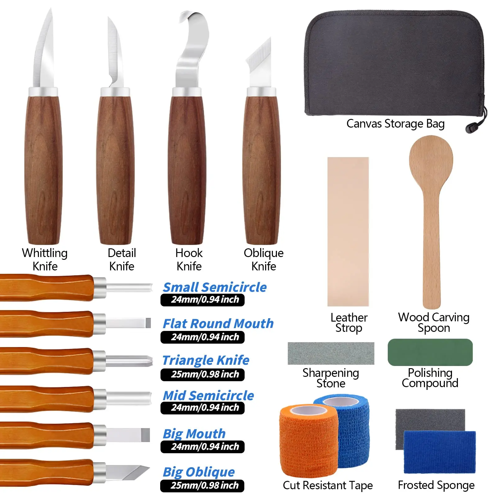 Wood Carving Knife Tools Kit 19 Pcs Spoon Carving Blanks Wood Whittling Kit for Beginners Kids Adults Woodworking DIY