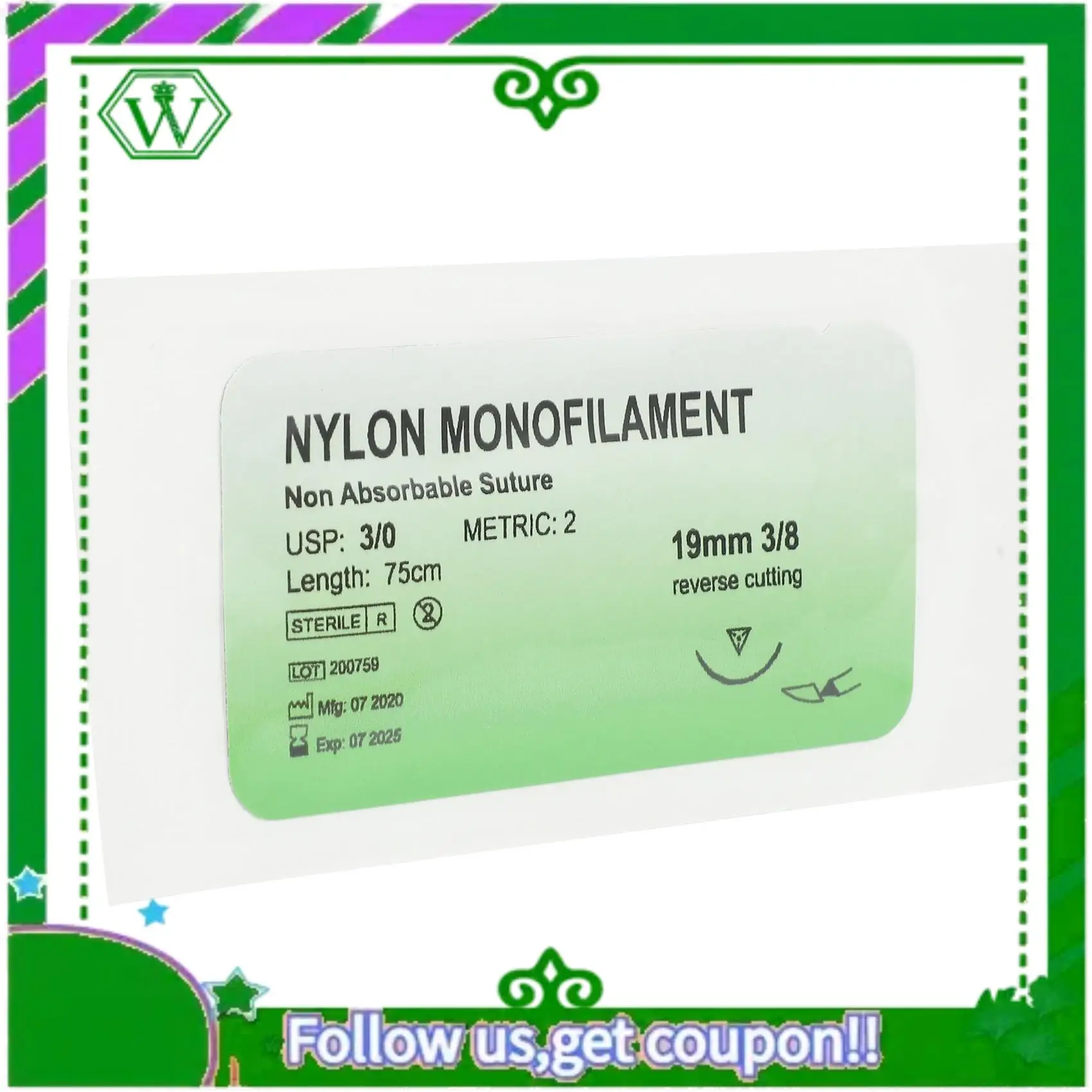 ABIK-24 Pcs/Set Needle Suture Nylon Monofilament Thread Suture Practice Kit 3/0