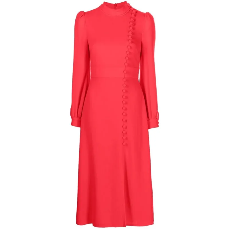 Long Sleeve OL Office Ladies Dresses Button Design Women Solid Dress