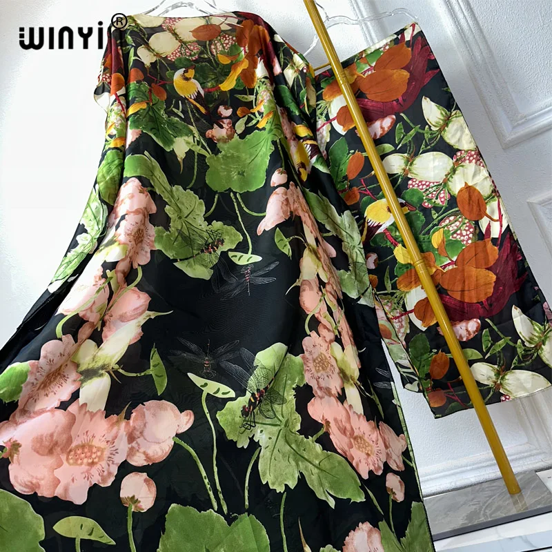 WINYI 2024 New African Women Dashiki boho print muslim woman dubai Free Size Design With Scarf Maxi Loose African Elegant Dress