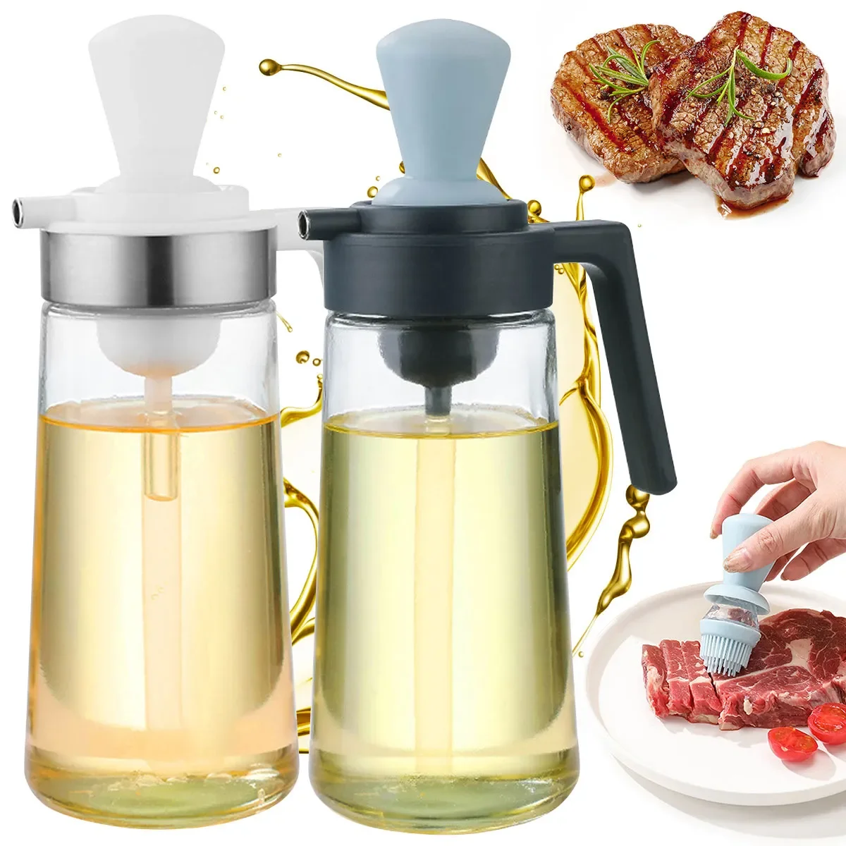 

Refillable Olive Oil Dispenser Container with Brush, Perfect Glass Oil Bottle, BBQ Cookware Dispenser for Your K, 2 in 1, 350ml