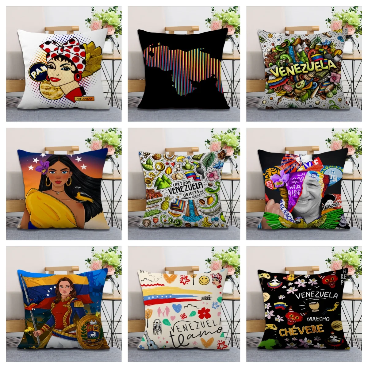 1pc Venezuela Pop Art Latin American Woman Pillow Cover, Polyester, 2-Sided 2D HD Print, Living Room Bedroom Sofa Decor, Retro A