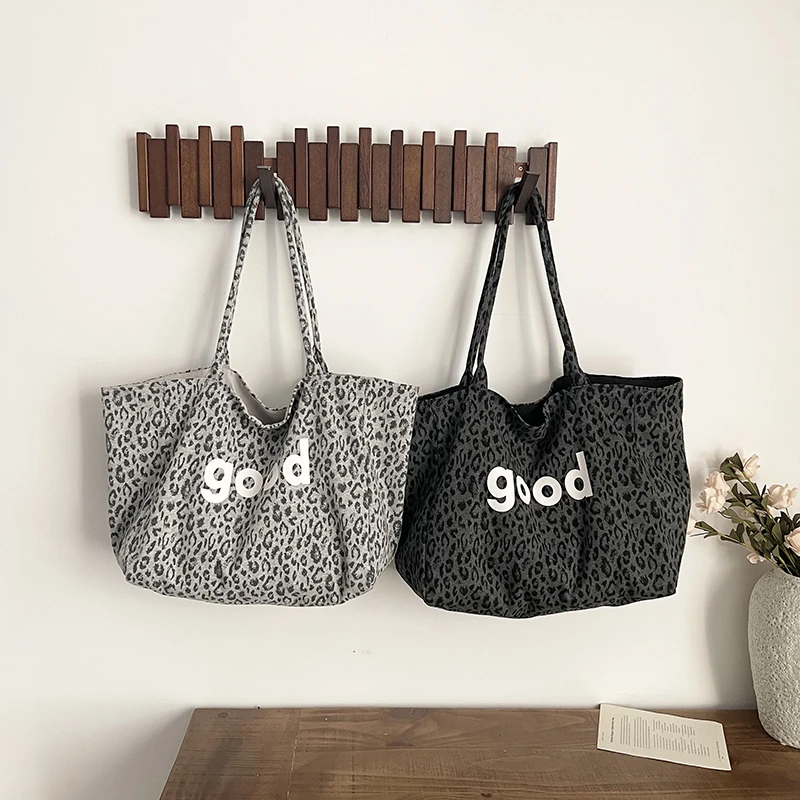 Vintage Leopard Print Tote Bag, Letter Print Large Capacity Shoulder Bag, Y2K Casual Handbag For Women Daily & Commute - view 5