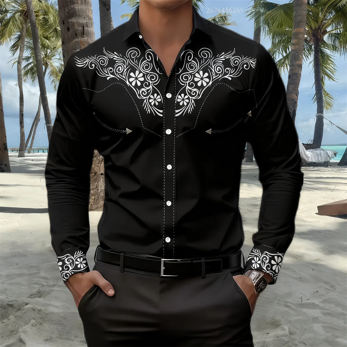 

13-color men's floral pattern long-sleeved shirt, elegant style, formal, casual, comfortable business shirt, plus size design.