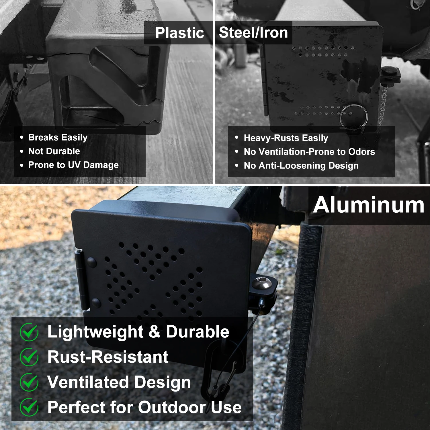 الألومنيوم RV الوفير نهاية غطاء 2 حزمة 4 بوصة مصدات مربعة مع عدم الحشرات فتحات تنفيس خرطوم المجاري دعم تخزين يغطي يناسب العربة