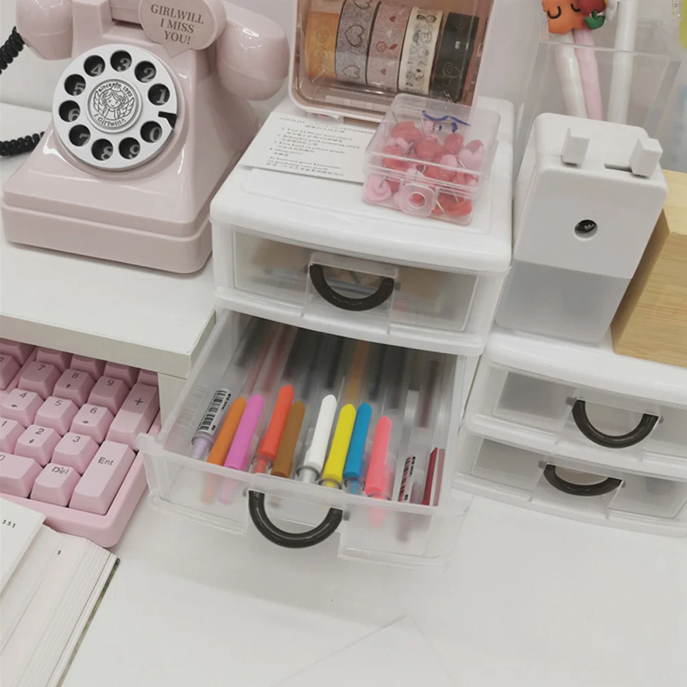 

Beige 3 Layer Plastic Storage Box Office Desk Organizer Translucent Multifunctional Container Jewelry Makeup Sundries