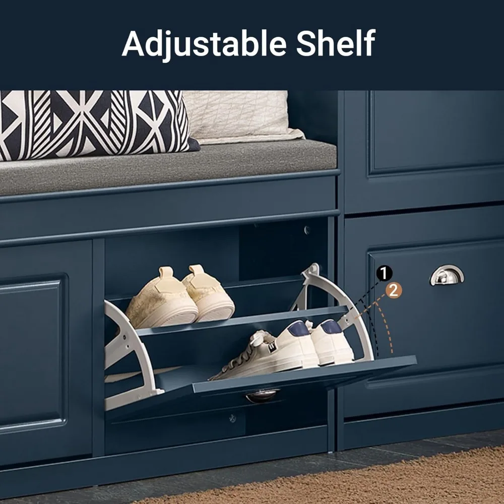 مقعد خزانة أحذية حديث مع أدراج قابلة للطي ووسادة للمدخل، منظم تخزين أنيق للممر #5