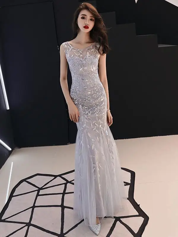 

Ele Long Tail Fi Host Dr Women's Faionable Slimming Gown for Banquet Par Performance High Waist A-Line Skirt