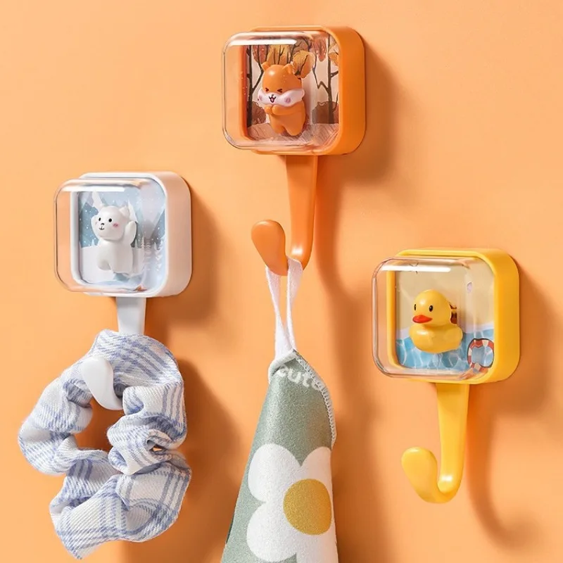 Cartoon Cute Keychain Wall Creative Fun Animal Bouncing Strong Sticky Hooks Home Decor Hooks Kitchen Bathroom Bedroom Storage