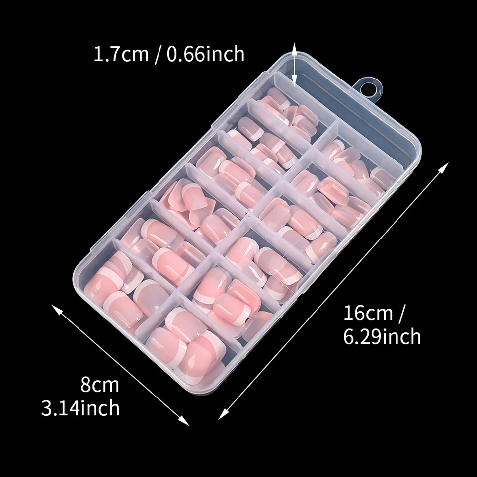 120 Uñas Postizas Francesas Rosas Cortas Cuadradas, 12 Tamaños, Cobertura Completa, Desmontables, Acabadas 6