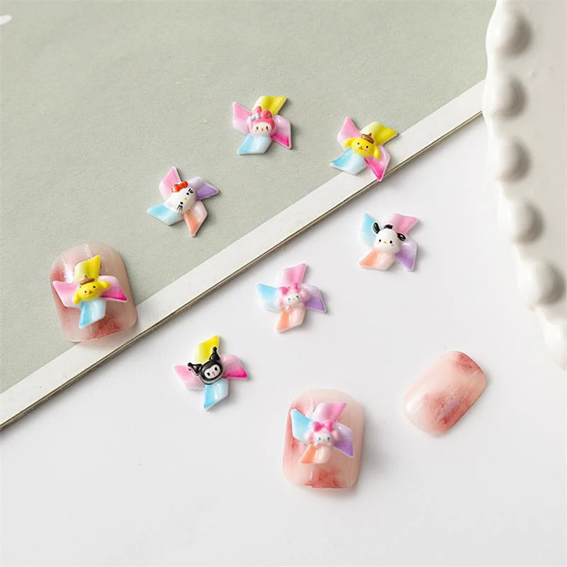 10PCS/Bag Luminous Windmill Sanrio Nail Art Decorations Simple Cute Manicure Parts Glow In The Dark Charms DIY Accessories Gifts