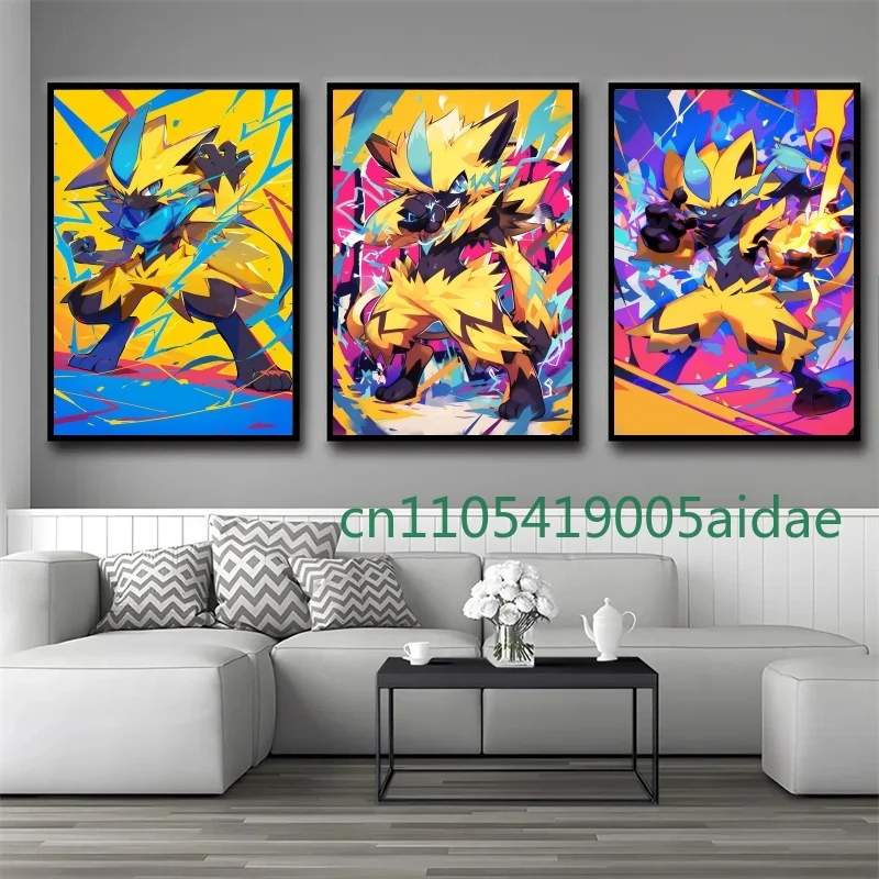 

Japan Pokemon Anime Figures Zeraora Art Style Watercolor Painting HD Posters Abstract Murals Picture Home Canvas Decor Painting