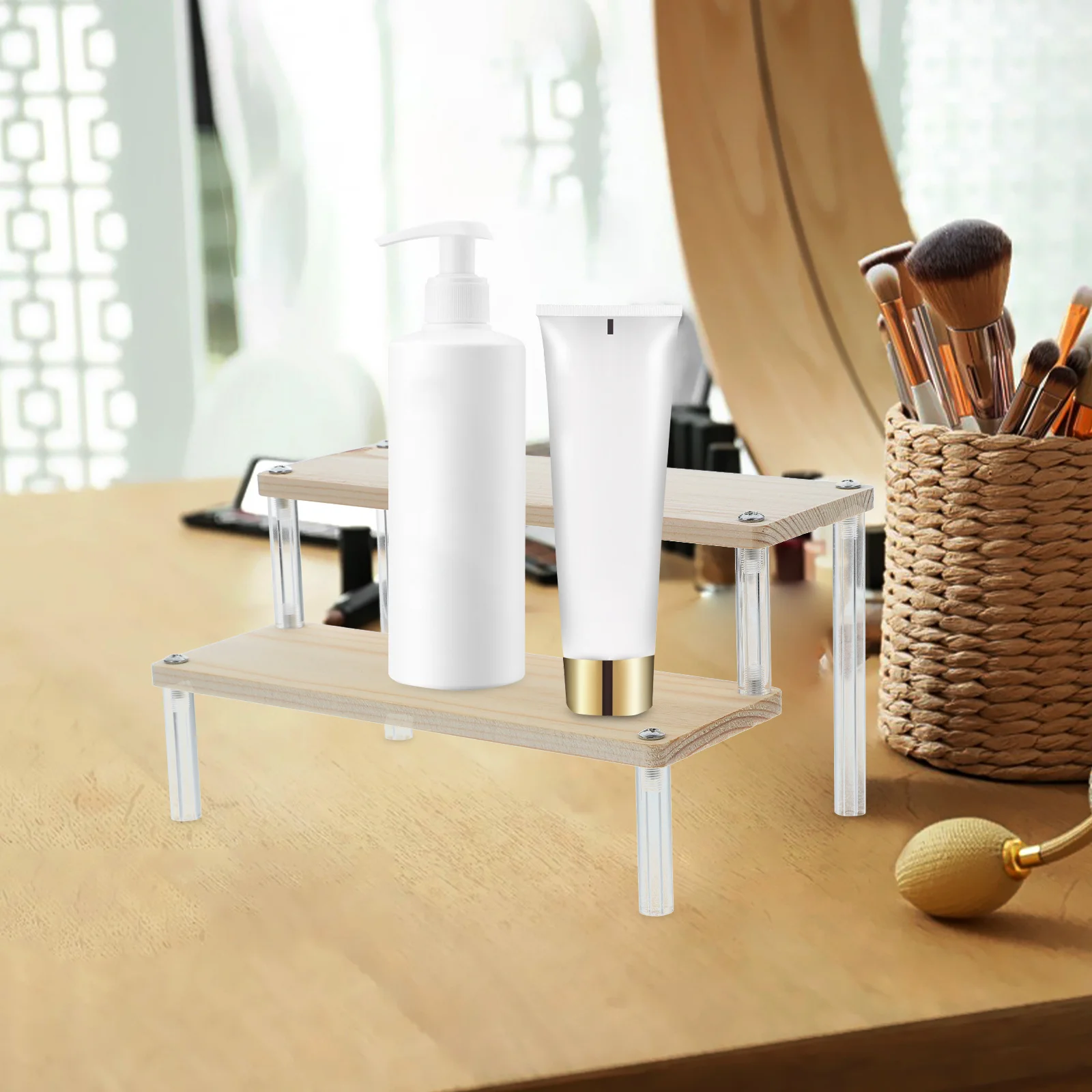 

Acrylic Display Organizer Shelf Tiered Stand for Jewelry Cosmetics Perfume Makeup Accessories Display Perfume Shelf Organizer