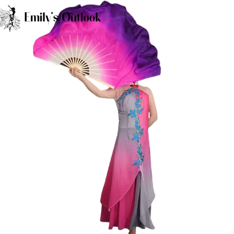 Wholesale Double Side Fan Two Layers Chinese Folk Dance Bellydance Fan Veil Half Circle Bamboo Folding Fan Pair(1L+1R) Gradient