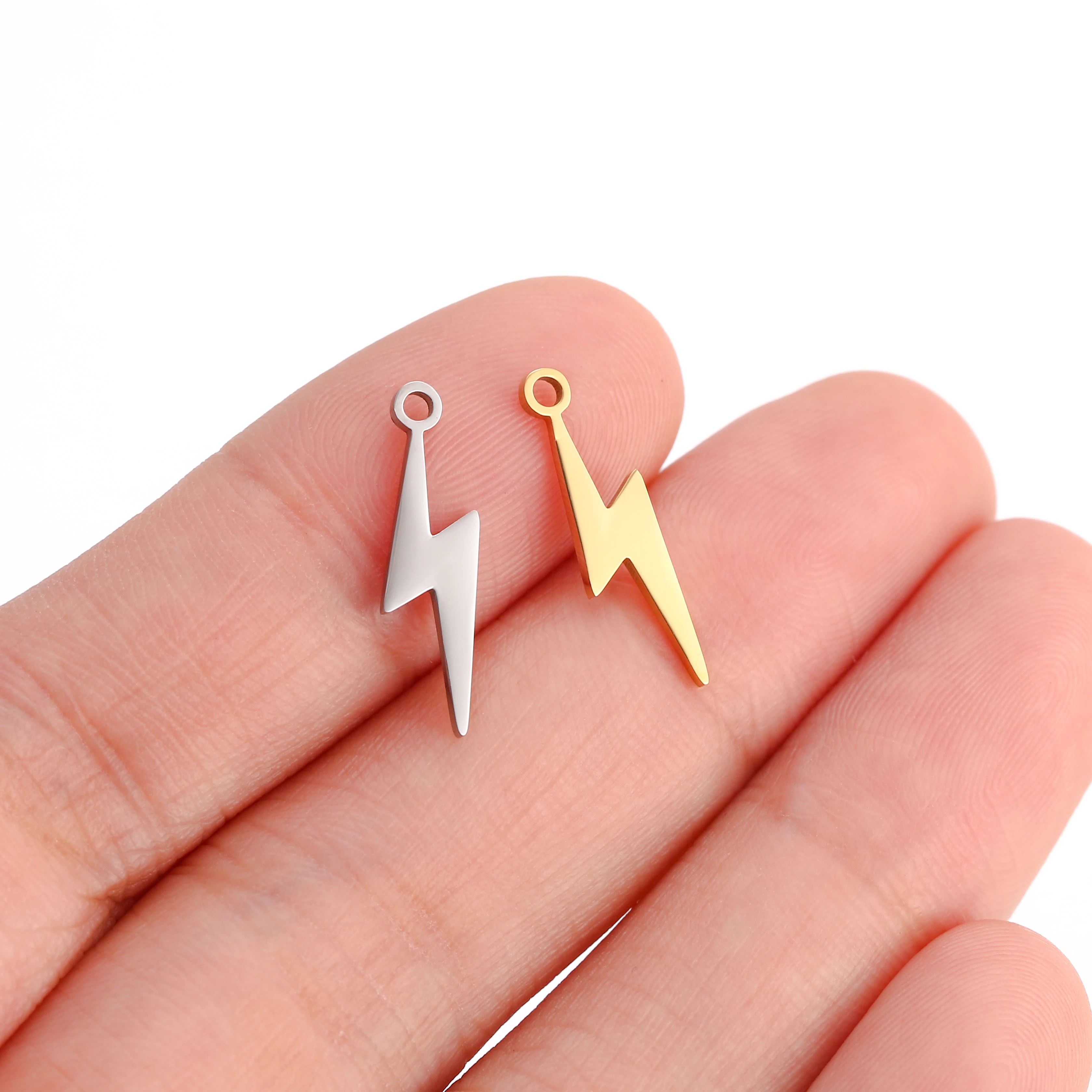 5Pcs/Lot Stainless Steel Thunder Flash Pendants Lightning Bolt Charms Bracelet Necklace Earrings DIY Jewelry Making Accessories