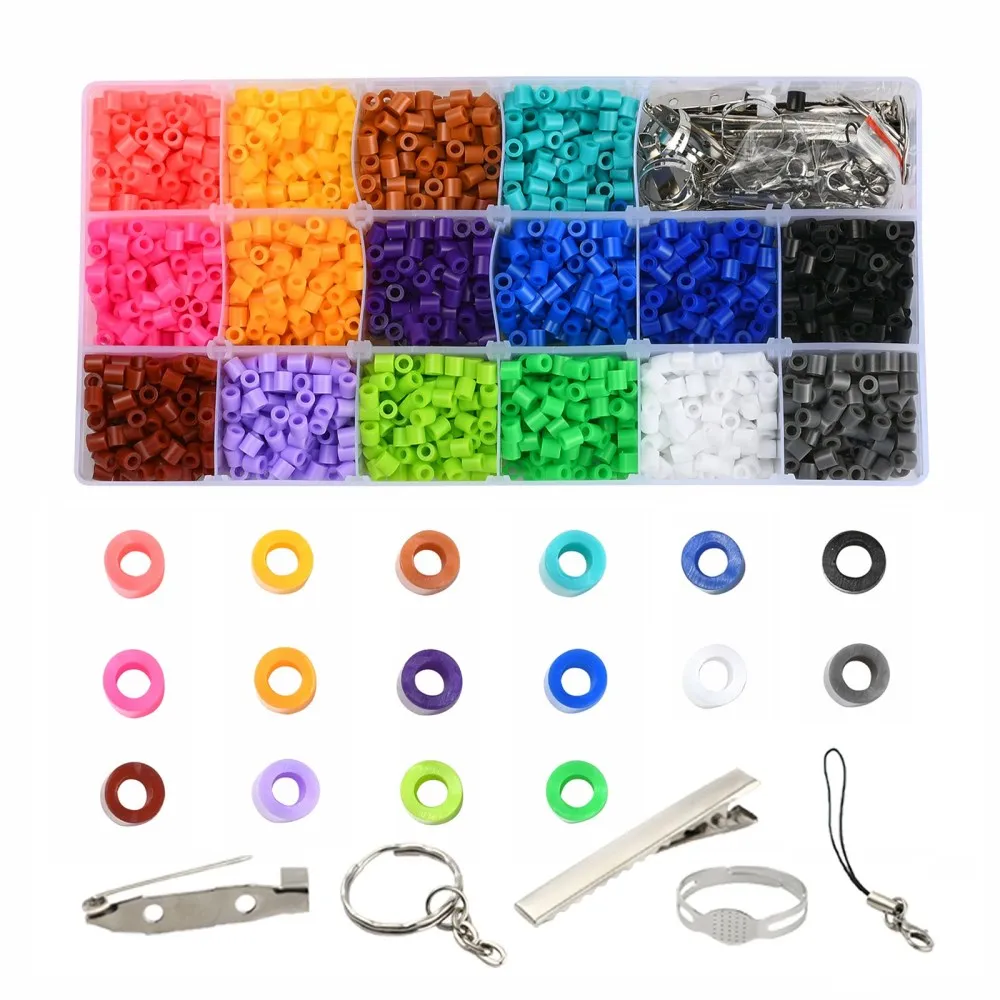 3000pcs 16 Color Beads DIY Jewelry Making 5pcs Iron Brooch Pin Backs Mobile Straps Iron Keychain Findings Iron Pad Ring Base