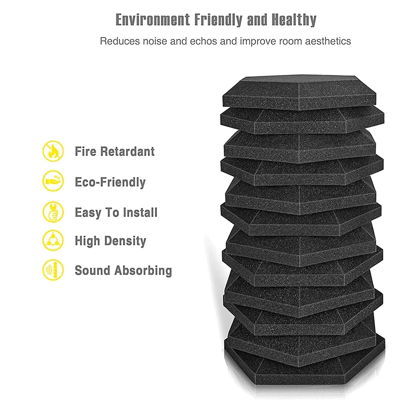 12 Pcs Acoustic Foam Board,Hexagonal Studio Slope Heel Board, Sound Insulation,For Sound Insulation &Acoustic Treatment