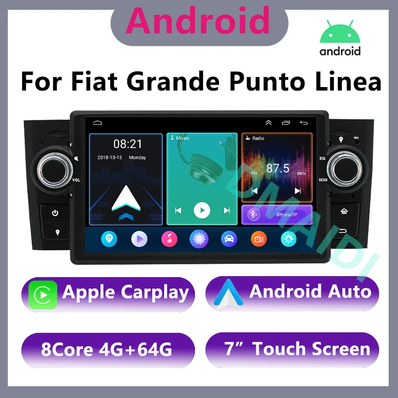 

7" Android 12 Car Radio For Fiat Grande Punto Linea 2007-2012 Multimedia Player GPS Navigation Video Stereo CarPlay Auto Screen