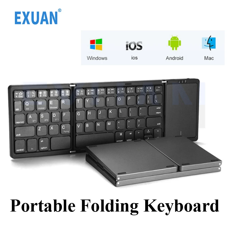 B089T Portable Folding Keyboard Wireless 3 Channels Connection Bluetooth 5.1 Mini Keypad For Windows Android IOS Tablet Phone