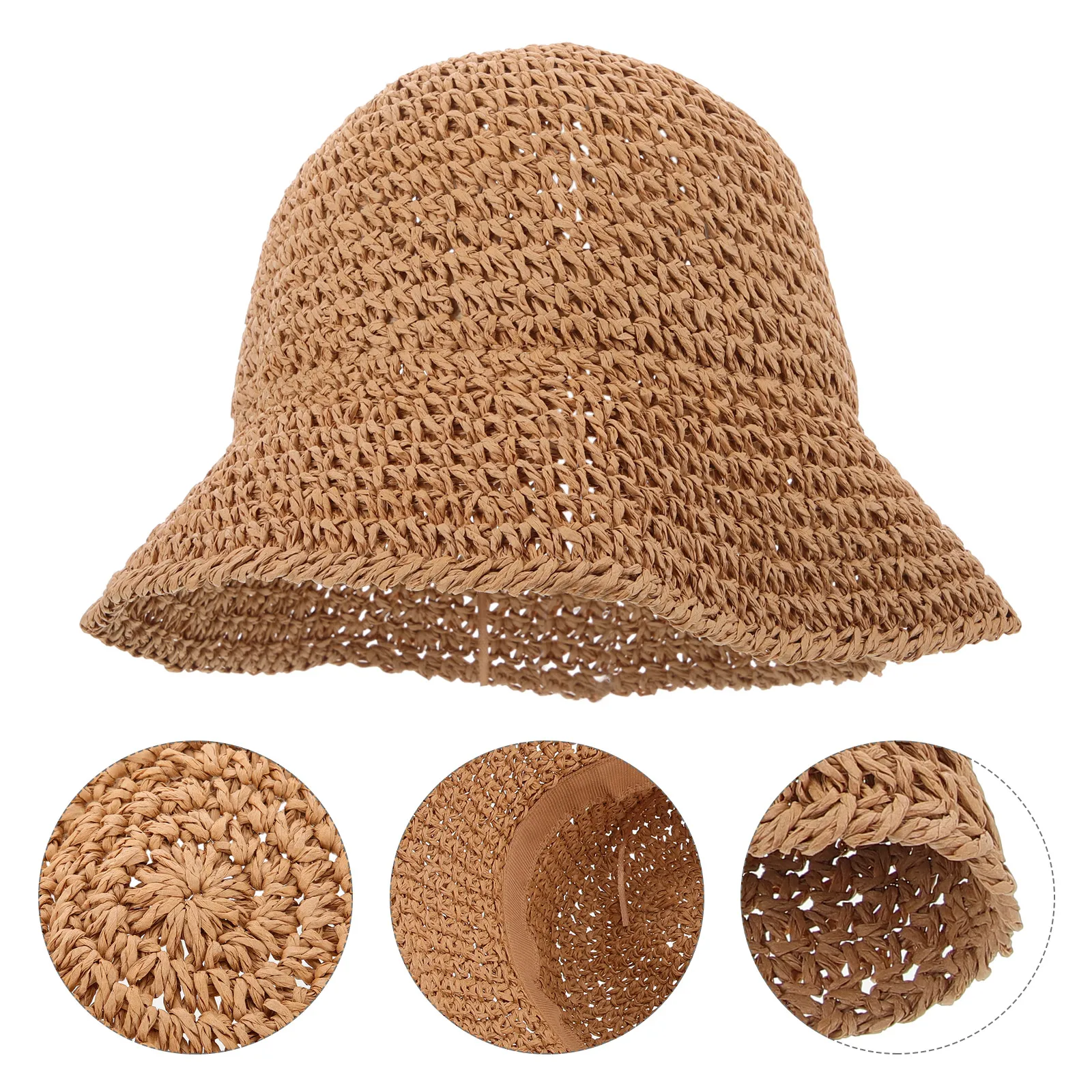 Cappello da sole estivo in paglia da donna per le vacanze al mare Cappello da pescatore pieghevole leggero Cardigan Colore M 56-58 cm Cappello da pescatore con protezione solare