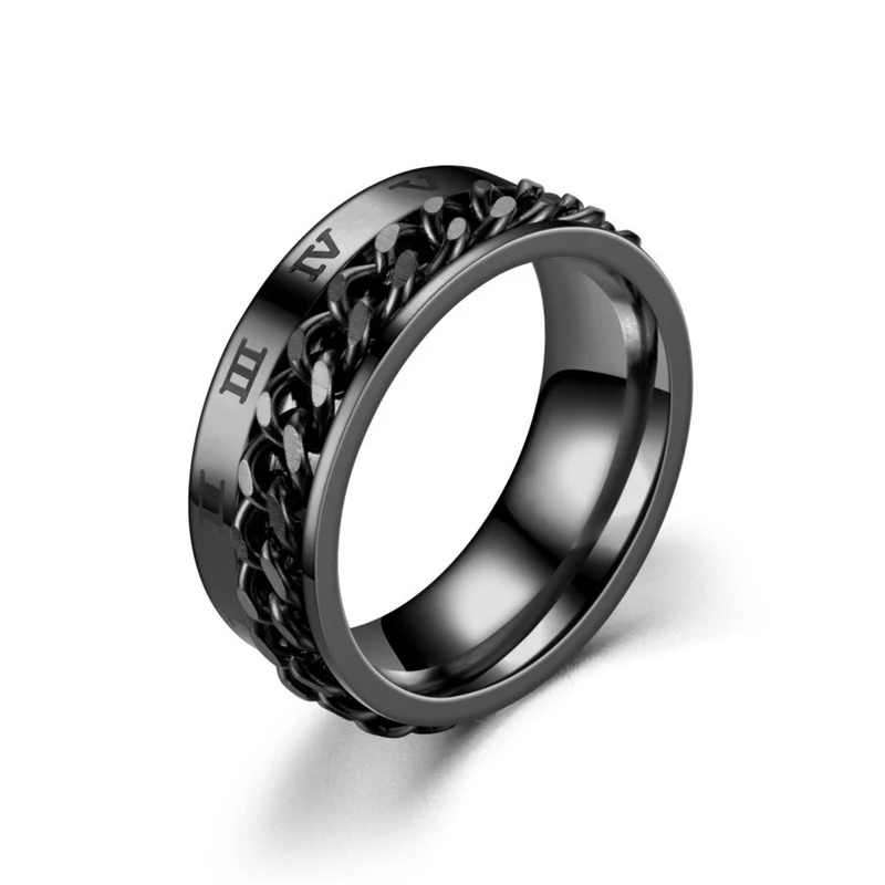 Cool Roman Numerals Rotating Stainless Steel Chain Multifunction Anti Stress Ring for Men Women Anxiety Relief Jewelry Punk Gift