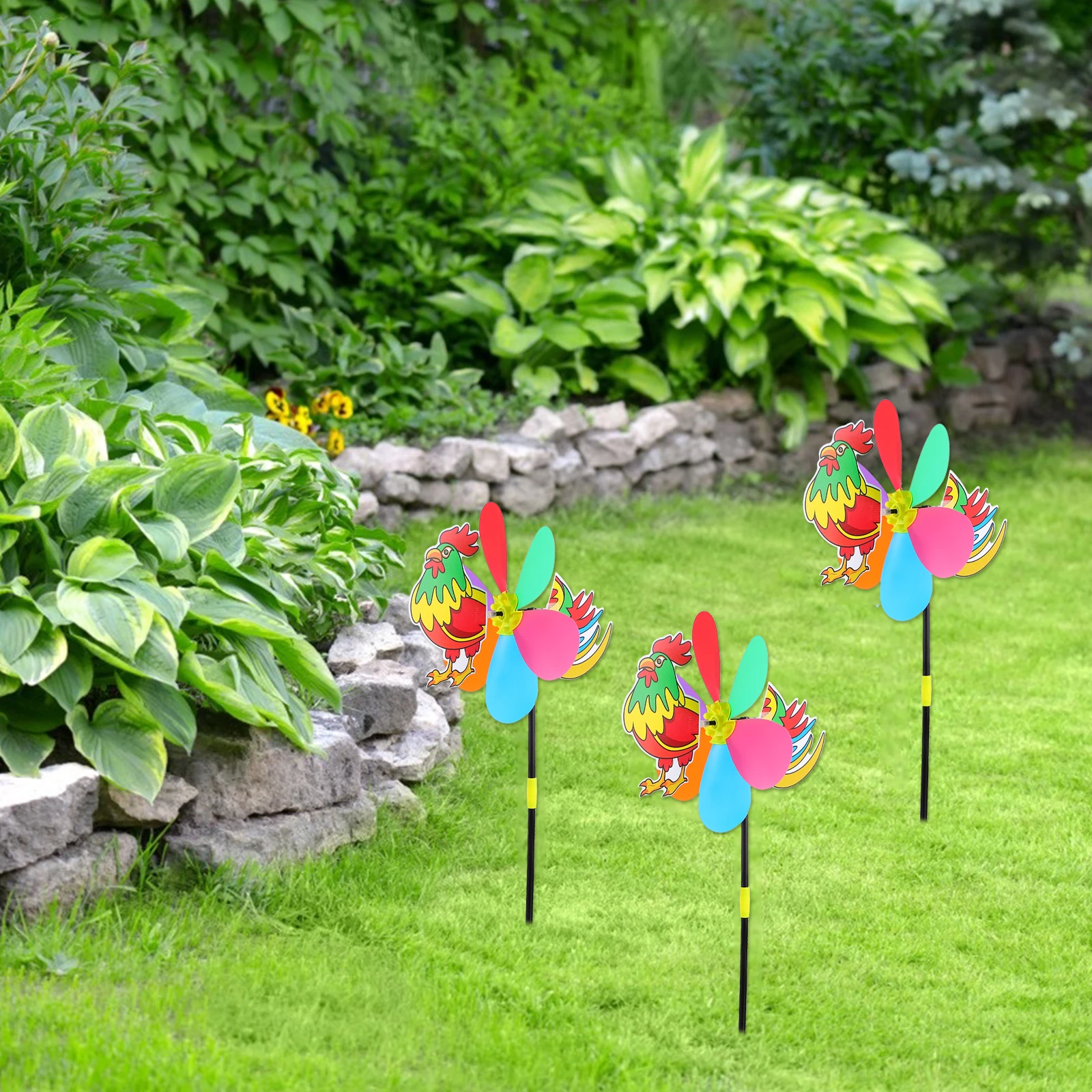 

3 Pcs Three dimensional Windmill Garden Pinwheels Plastic Cartoon Animal Kids Toy Festive Lawn Balcony Deck Patio Porch Ver a