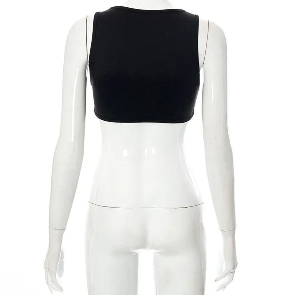Lencería Sexy para mujer, Chaleco Corto, Top calado en el pecho, camiseta sin mangas para chica de verano
