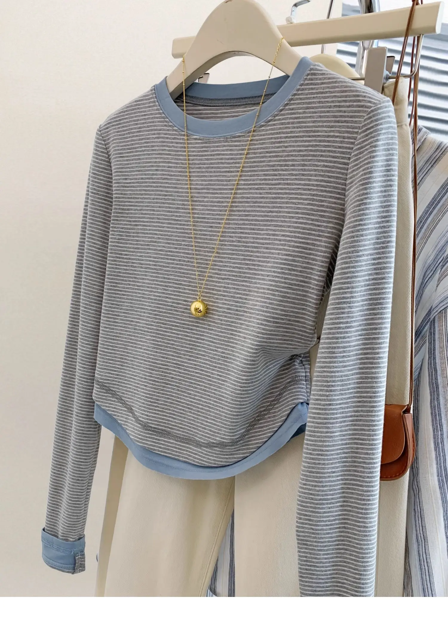 

Long Sleeved T Shirts Plain Womens Spring Pleated Waist Ribbon Tie Layered Artistic Comfortable Versatile Urban Soft Cleanfit OL