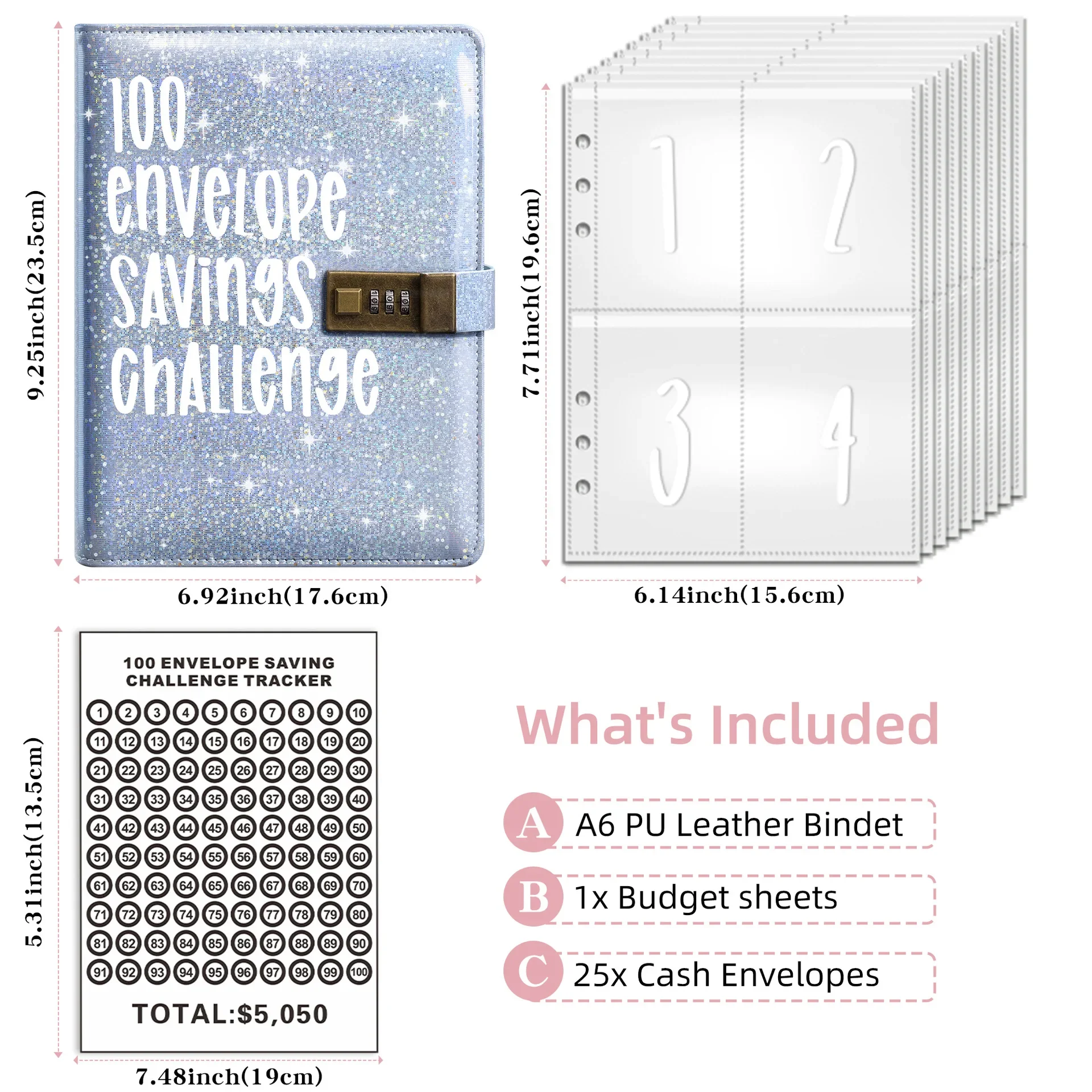 Shiny 100 Envelopes Money Saving Challenge Budget Binder With Password Lock Budget Planner Saving Money Easy Fun To Save $5,050