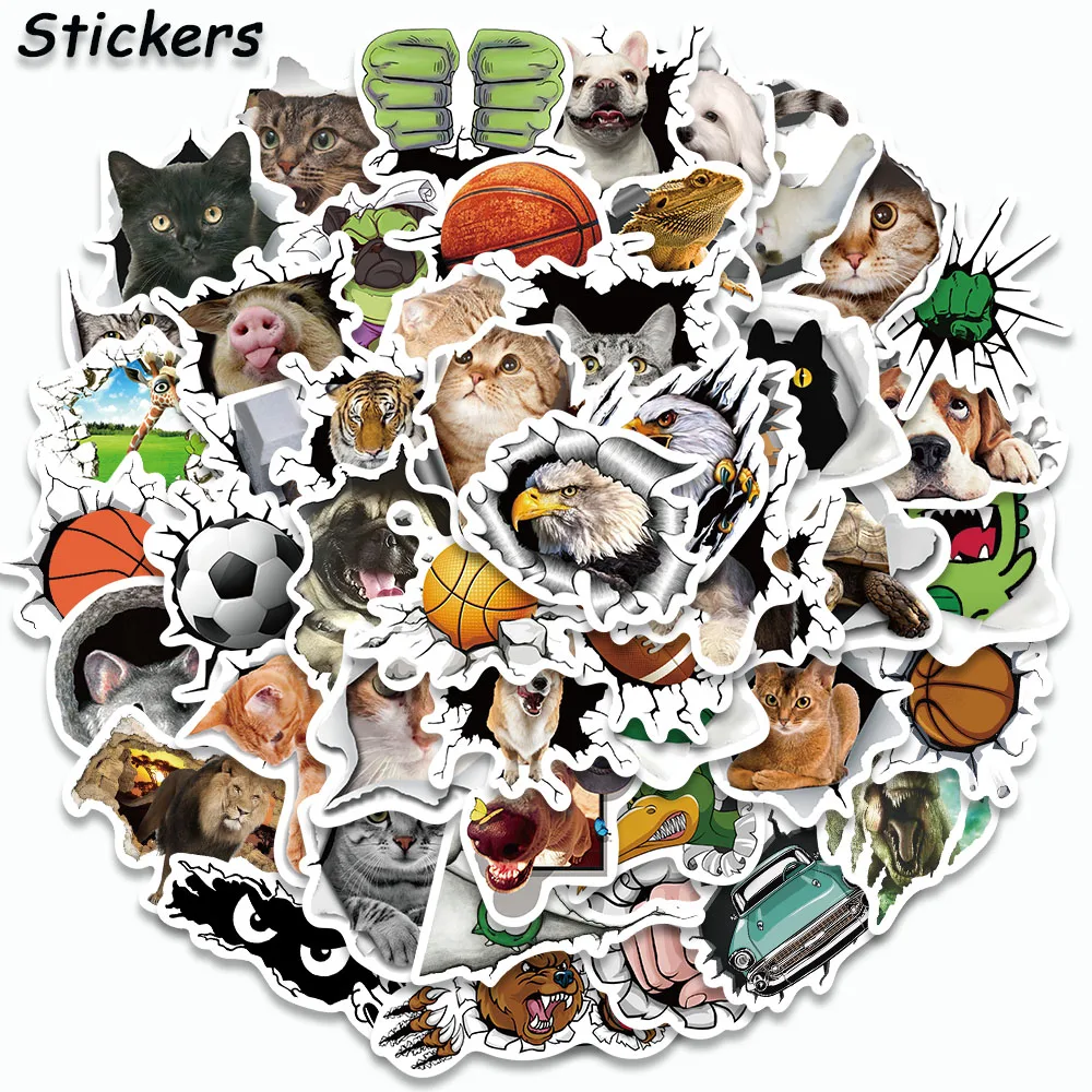 50PCS Cartoon Cat Stickers Cute Dinosaur Graffiti Decals For Laptop Cup Fridge Skateboard Suitcase Guitar Waterproof Stickers