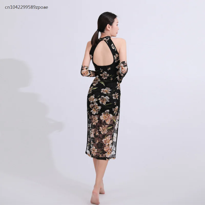 Costume Cheongsam de danse classique de Style chinois, sans manches, Jazz rétro amélioré, vêtements de danse Slim, dos nu, Sexy, Cheongsam d'été