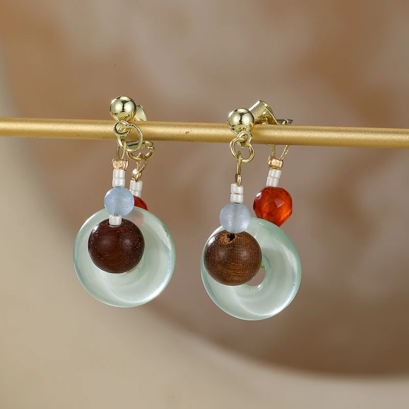 Personalized Ethnic Style Colorful Bead Round Hanging Earrings, Women's Retro Trendy Holiday Accessories Gifts