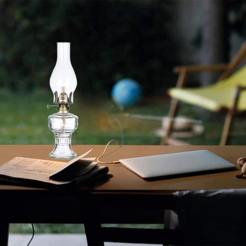 Rustic Oil Lamp Vintage Glass Coal Lamp Oil Lamps for Indoor Use Home Decor Lighting Oil Lantern White-AT35