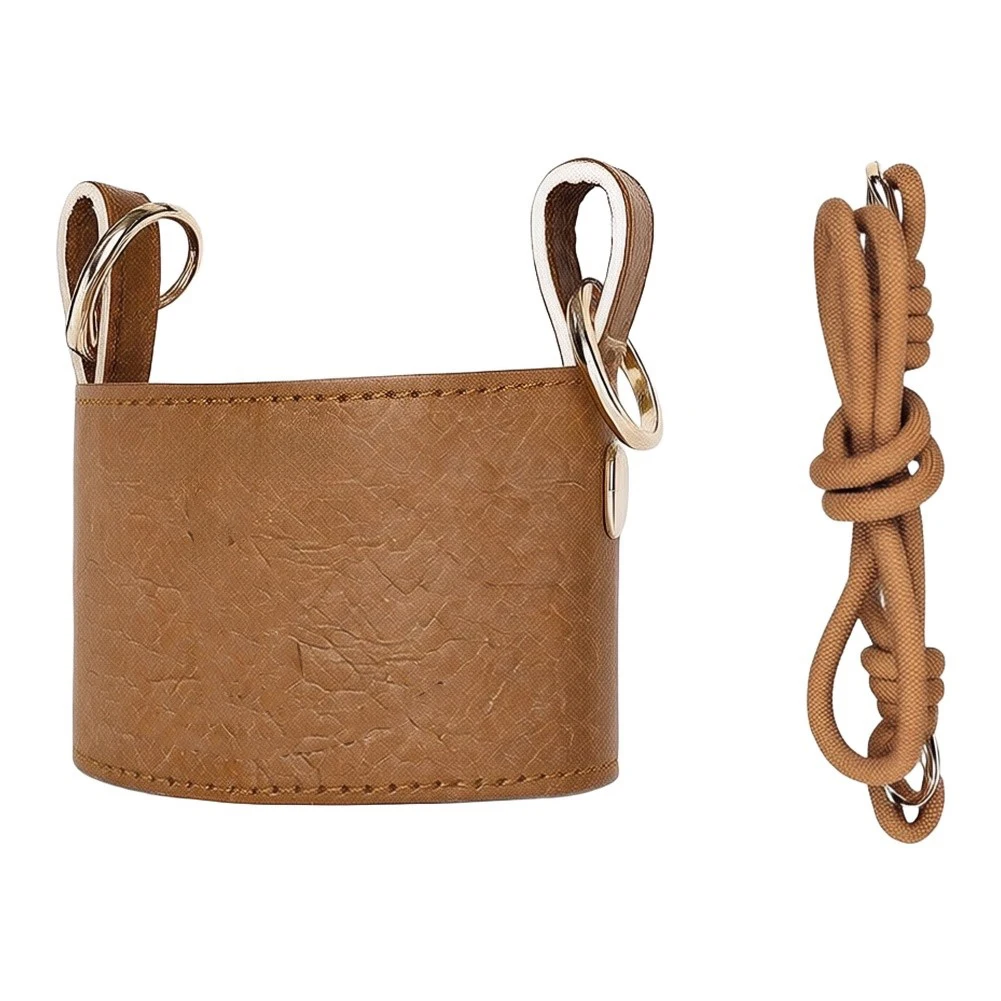 Adjustable Crossbody Strap Coffee Cup Holder with Metal Fasteners and Precise Tapered Dimensions for Reliable Cup Retention