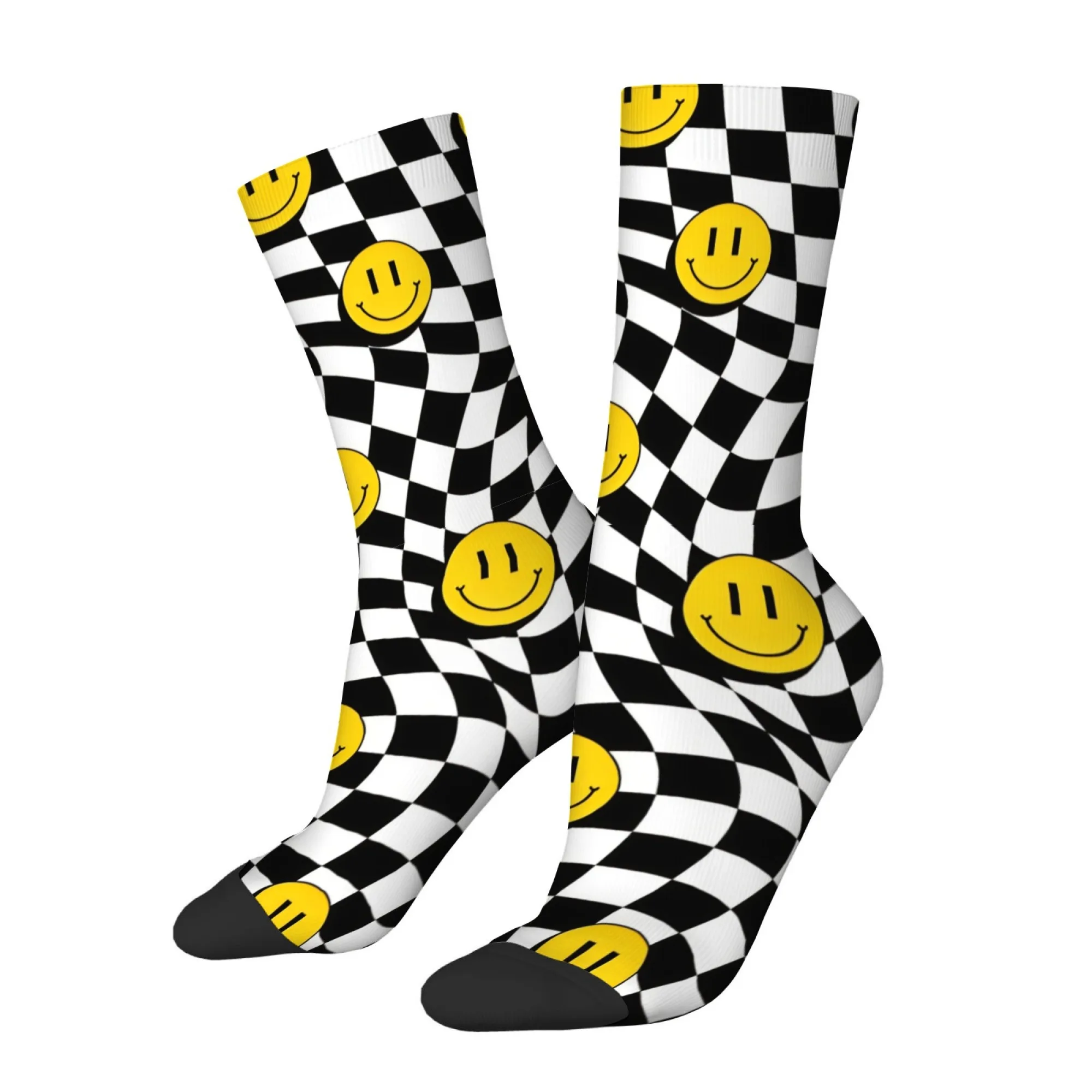 

Twisted Checkerboard Smile Face Themed Men Mid-calf Socks Y2K Retro Fashion Street Style Non-slip and Soft Durable Socks