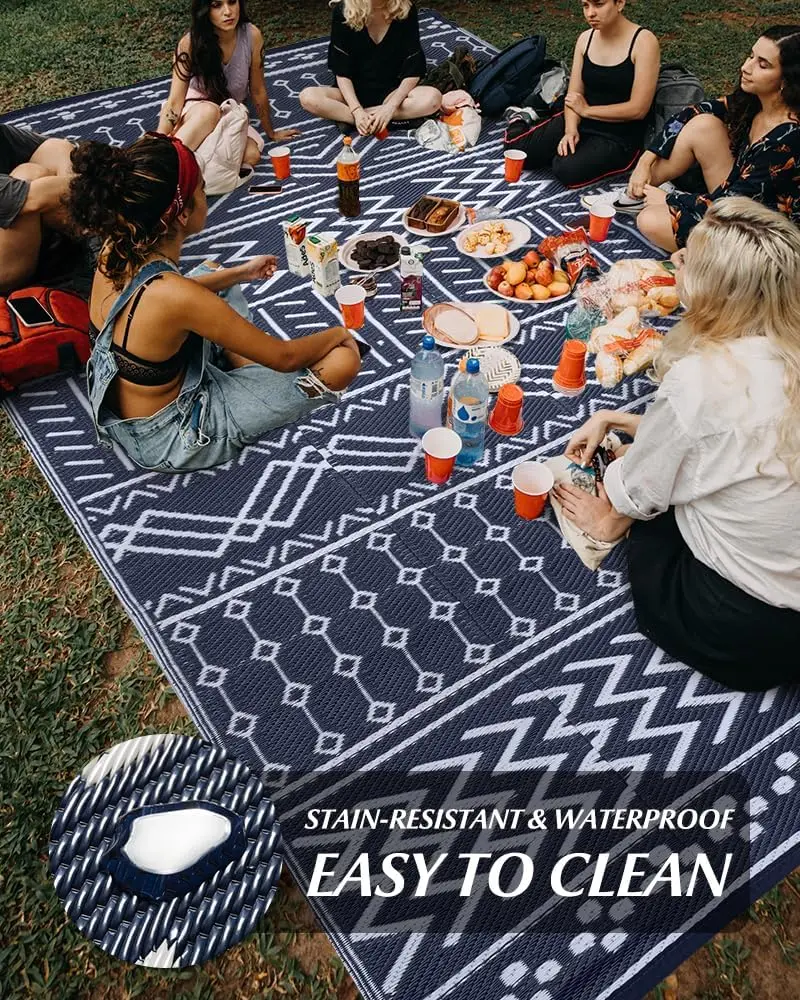 Portable PP Woven Carpet Reversible Outdoor Beach Camping Rug For Picnic RV For Outside Use On Patio For Travel Outdoor Rug