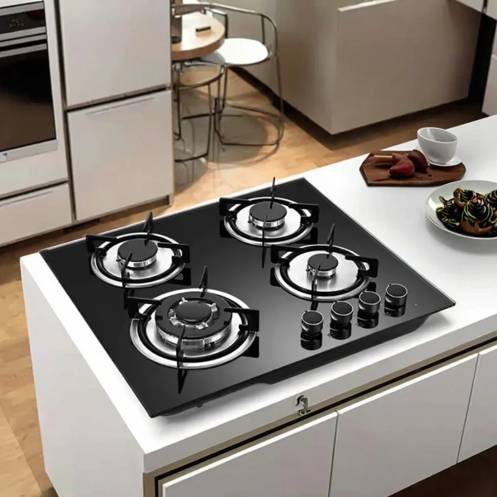 Factory Wholesale 60cm Gas Hob 4 Burner Built-In Glass Stove Class Energy Electric for Household Hotel Kitchen Use Iron