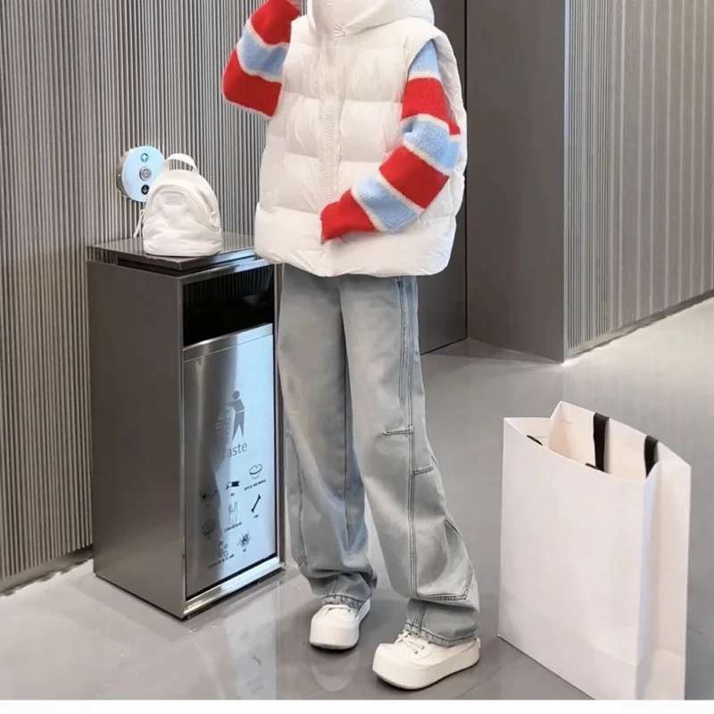 Jeans a gamba larga a vita alta con lavaggio leggero Pantaloni larghi in denim larghi da donna Pantaloni streetwear casual dimagranti per abiti quotidiani alla moda