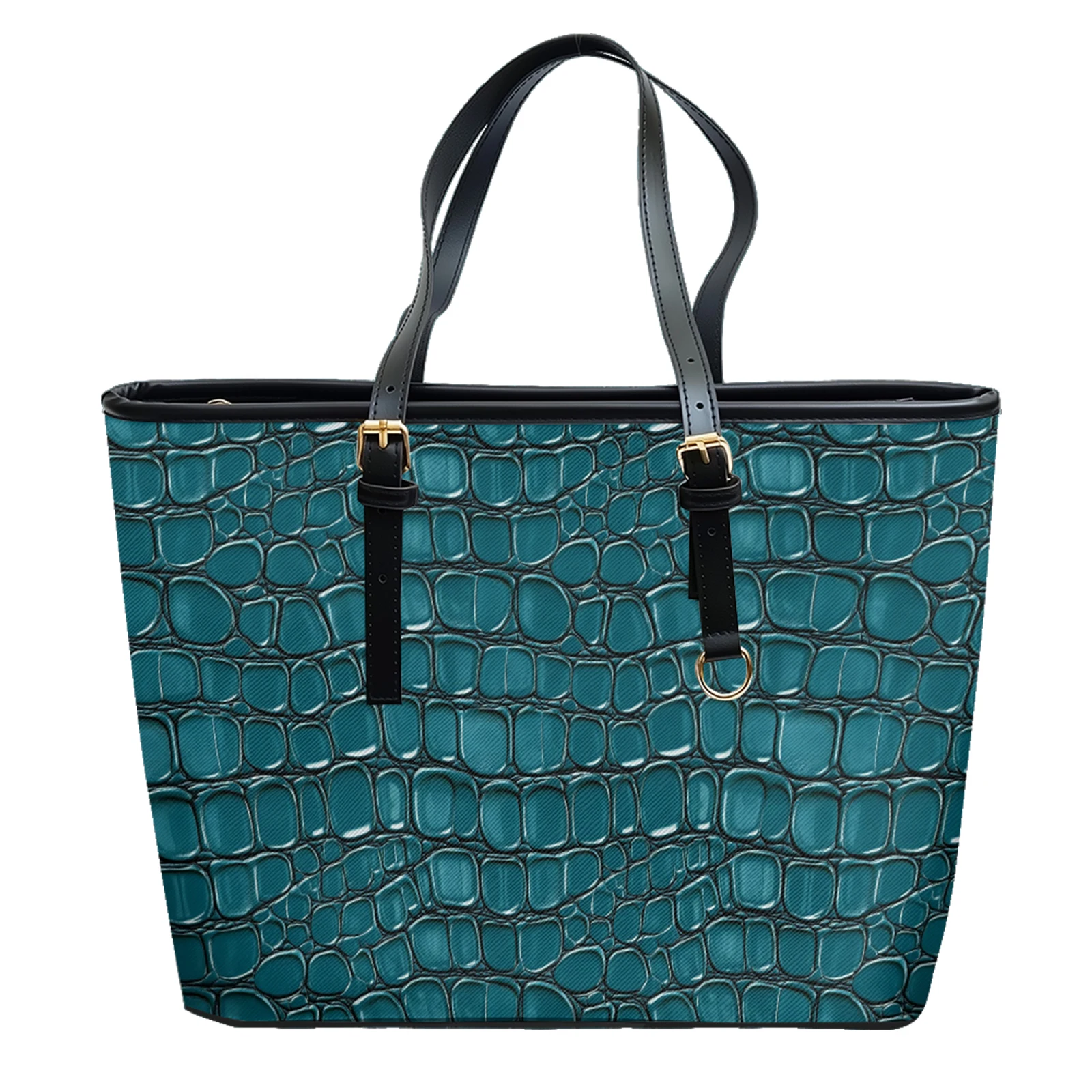 Geometric Printed Oxford PVC Leather Shoulder Bag Zipper Lightweight Tote Minimalist Daily Use Convertible Work Weekend Purse