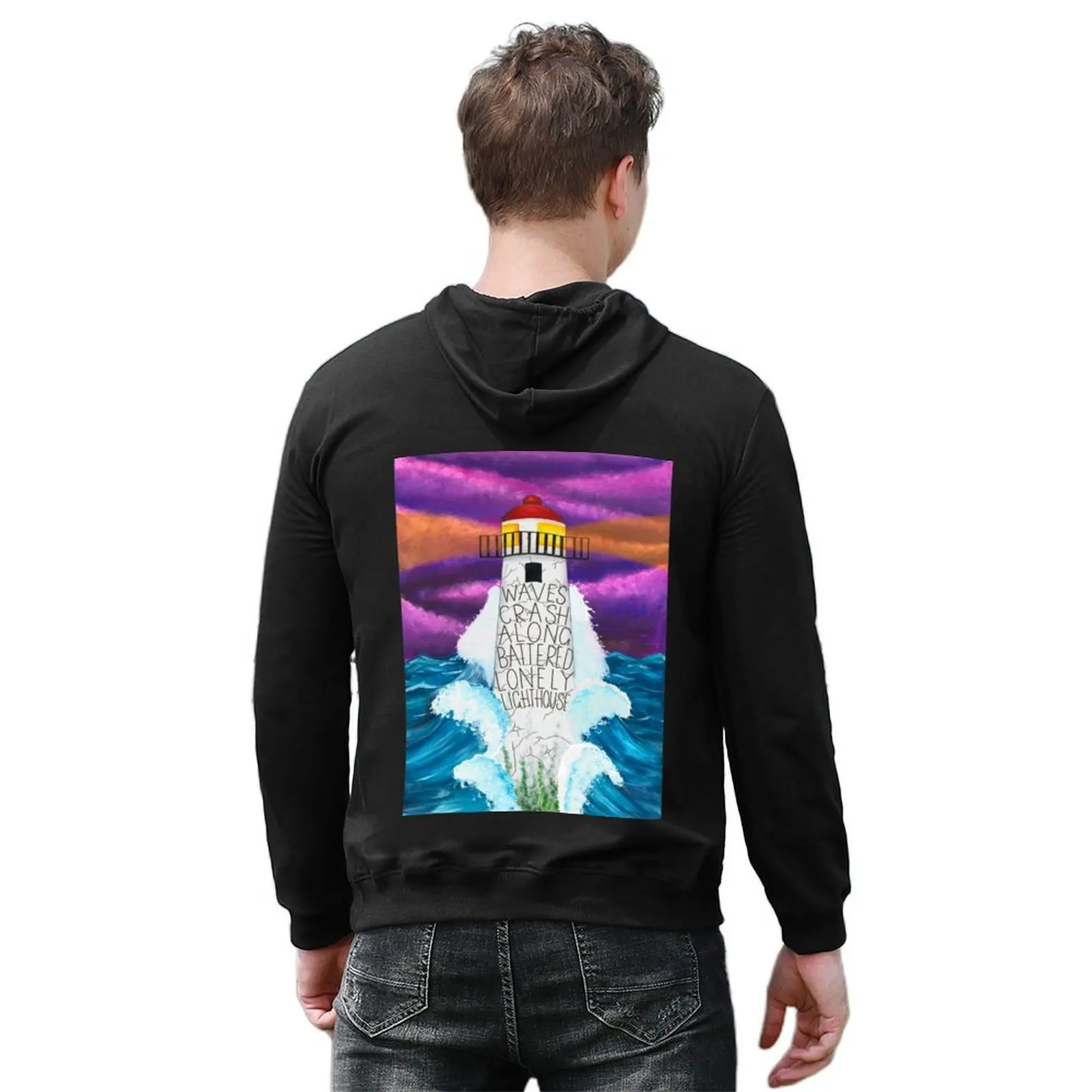 "موجات تحطم على طول" (مخيدة المزاج - الجندي على) هوديي الرجال ملابس الخريف ملابس رجالي الرجال هوديي البلوز