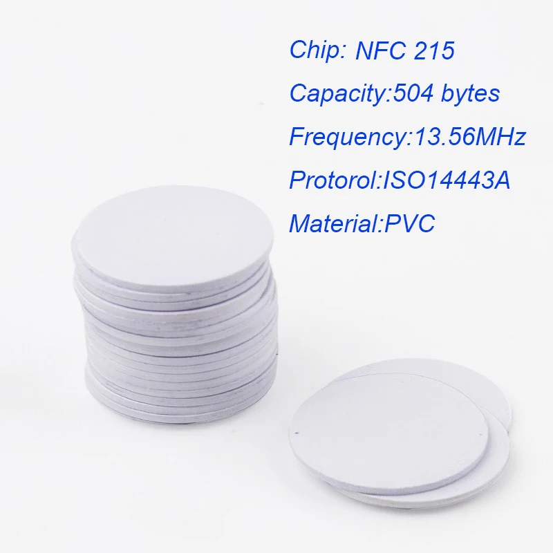 50pcs NFC 213/215/216 Chip Coin Card Badge PVC 215 Electronic Tags Stickers Labels 25mm For NFC Phone Game