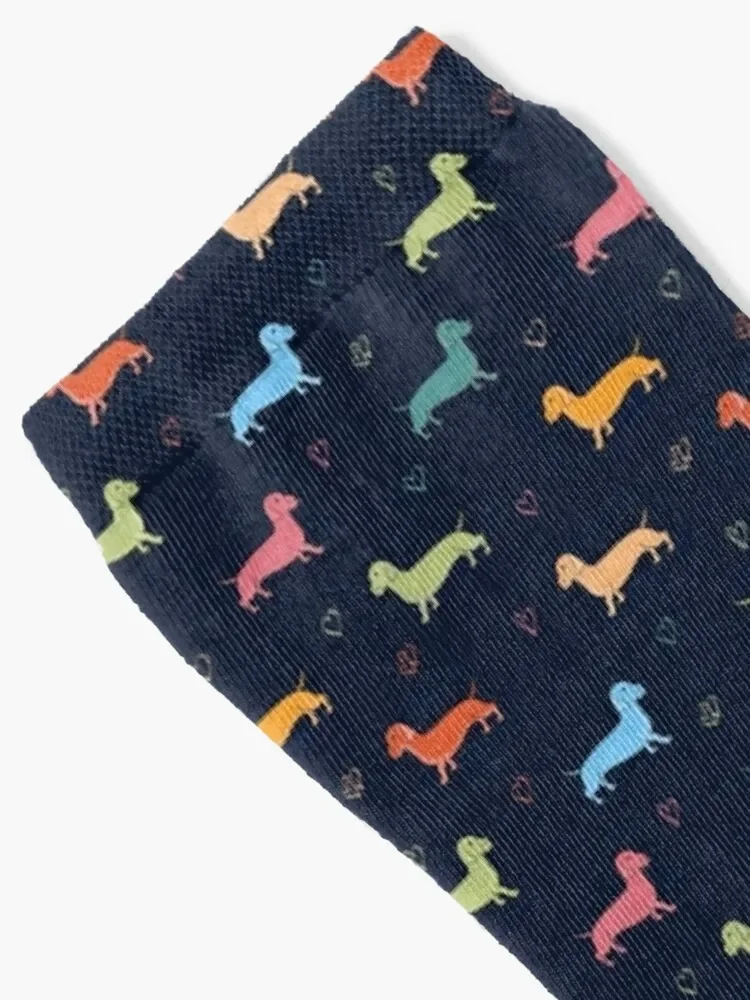 Multicolour Sausage Dog and Hearts Pattern (Navy) Socks Antiskid soccer football Run Women Socks Men's