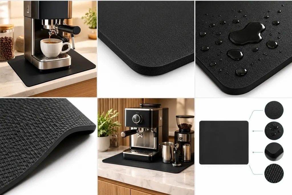 Coffee Maker Mat Premium PU Rubber Nonslip Absorbent Countertop Coffee Bar Mat for Espresso Machine Drying Protection Noise